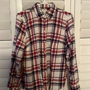 Men’s Raspberry and blue plaid flannel shirt